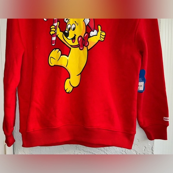 HARIBO Unisex Red Hoodie with Bear and Candy Cane Design- Size L14 (NWT) - Picture 3 of 10